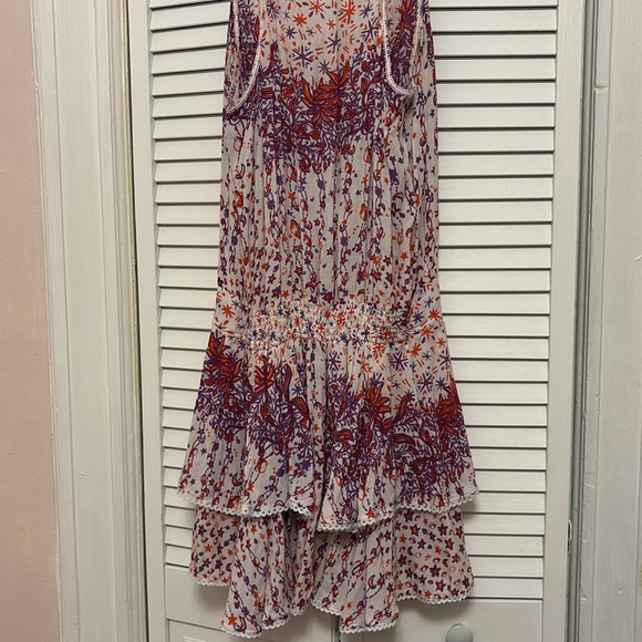 Poupette St. Barth White/Purple/Red Stars & Moons Print Tiered Dress Medium - Picture 6 of 6